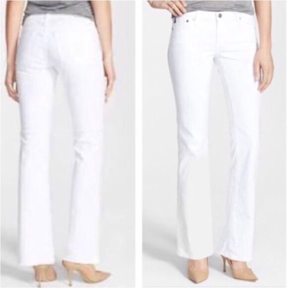 AG The Angelica Boot Cut Petit Low Rise White Denim Stretch Jeans Size 28 - Picture 2 of 9